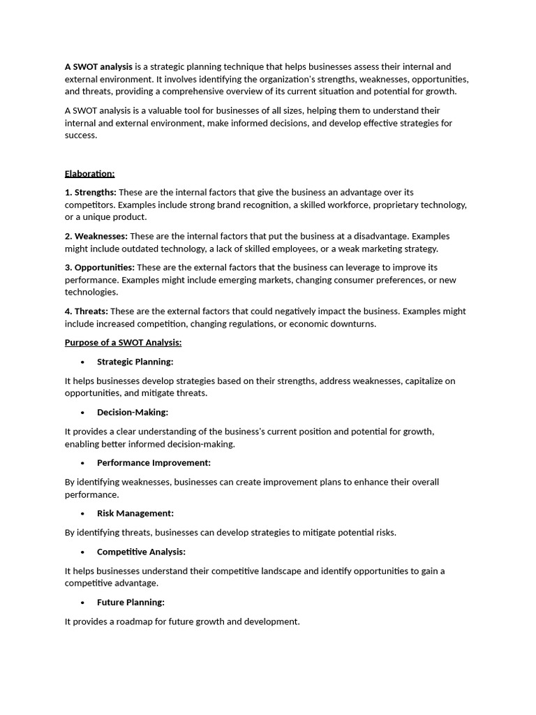 Swot Analysis | PDF | Swot Analysis | Business