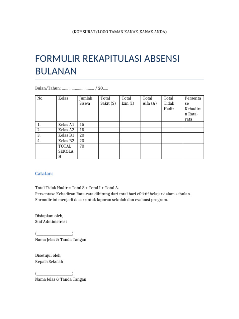 Rekap Absensi Siswa Bulanan | PDF