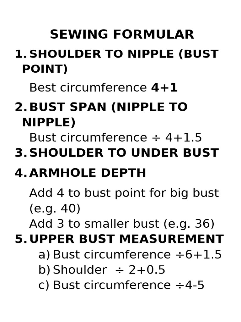 Sewing Measurement Formulas Guide | PDF