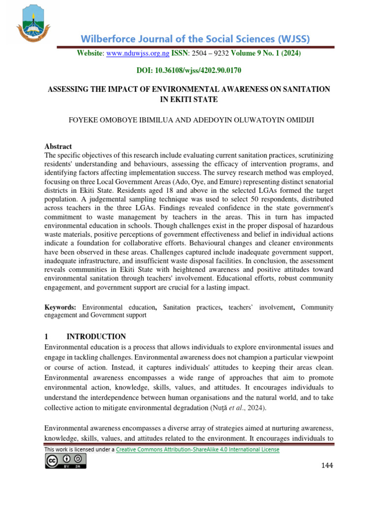 Environmental Awareness Impact on Sanitation | PDF | Sanitation | Waste ...