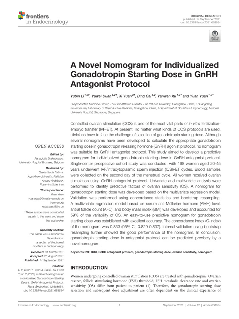 A Novel Nomogram For Individualized Gonadotropin Starting Dose in GNRH ...