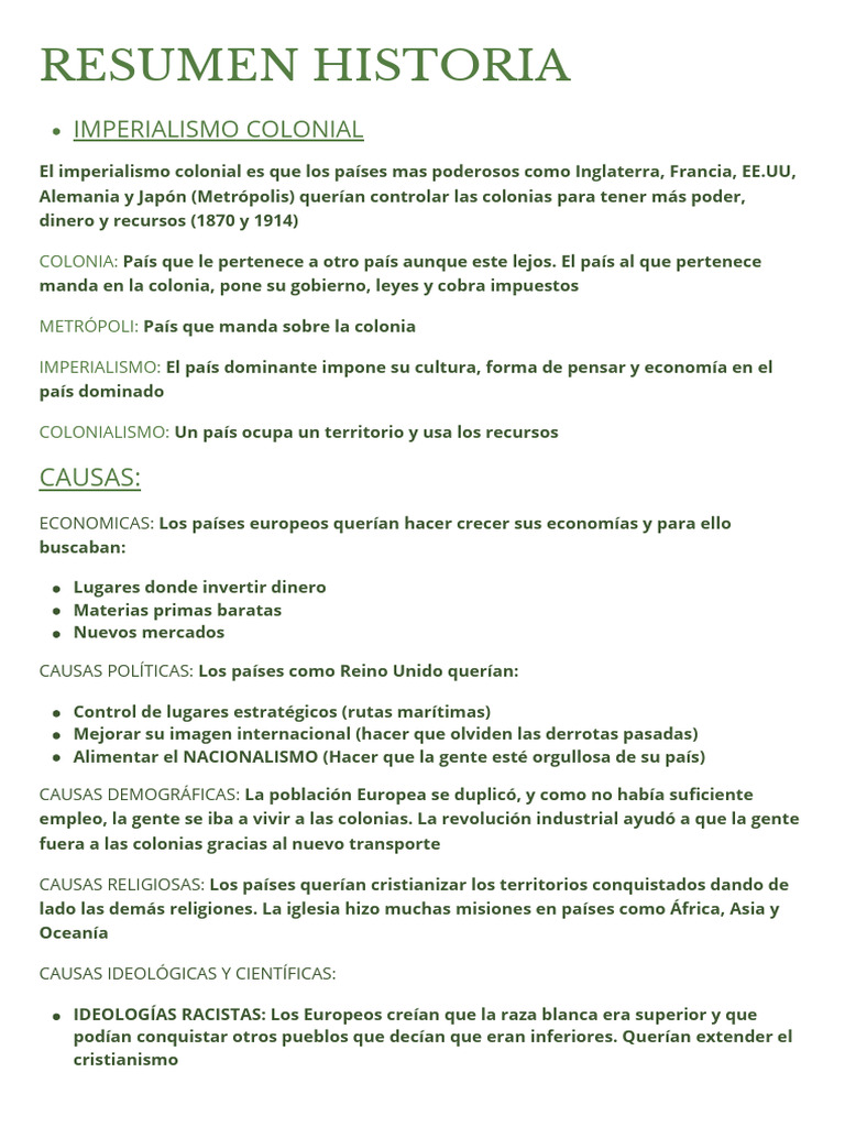 Causas y Consecuencias del Imperialismo Colonial | PDF | Colonialismo ...