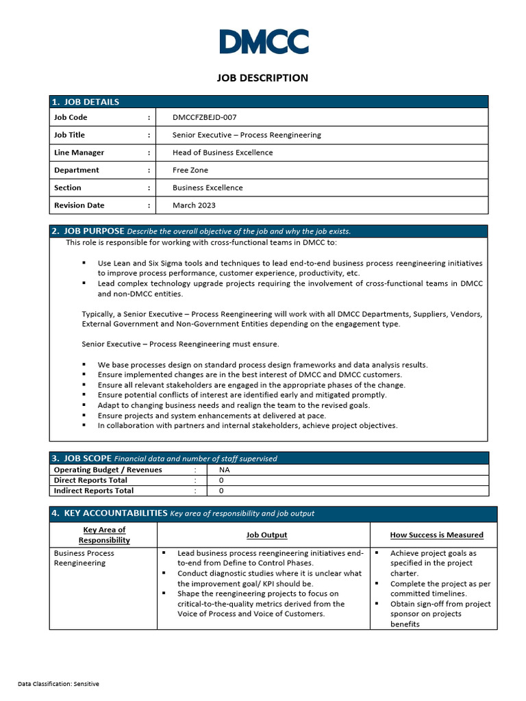 Senior Executive Job Description: Process Reengineering | PDF | Project ...