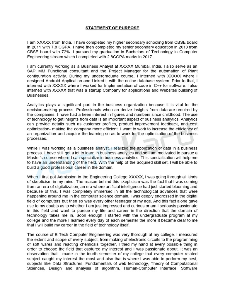 Masters Sample SOP | PDF