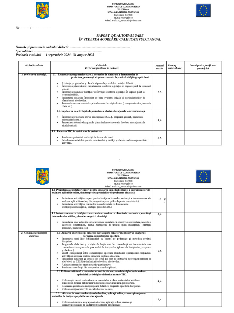 Raport Autoevaluare 2024-2025 | PDF