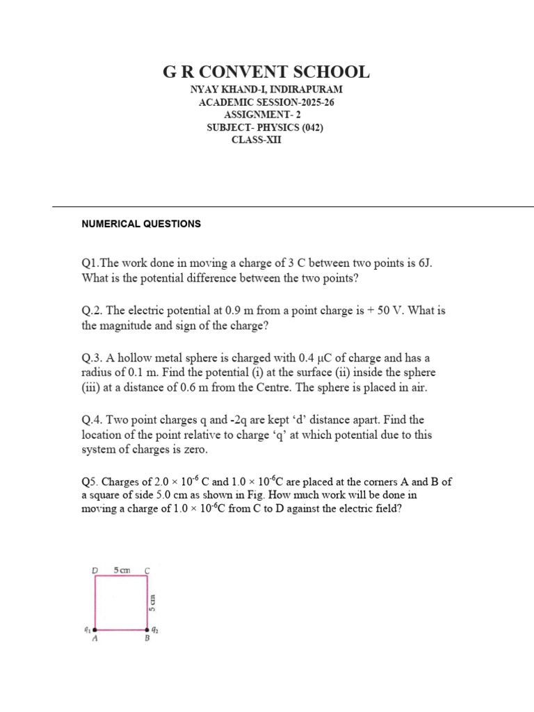 Class XII Physics Assignment 2025-26 | PDF