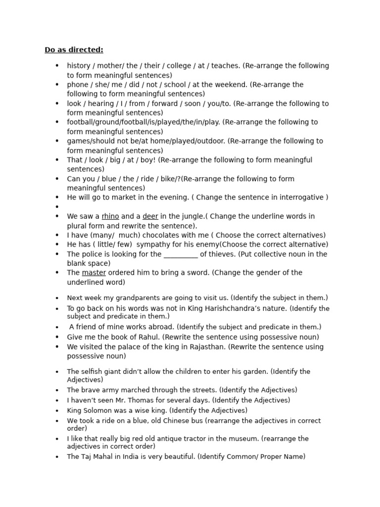 Sentence Rearrangement and Grammar Exercises | PDF | Sentence ...
