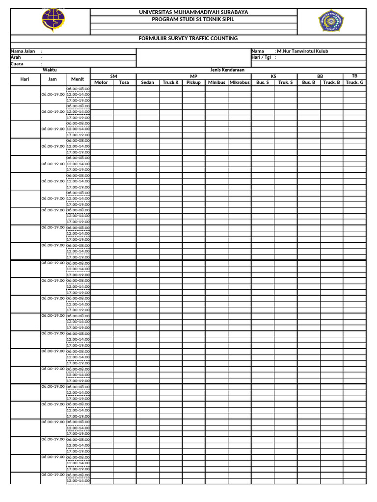 Traffic Counting Survey Form | PDF | Motor Vehicle | Wheeled Vehicles