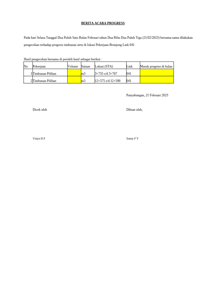Progress Pekerjaan Bronjong Link 041 | PDF