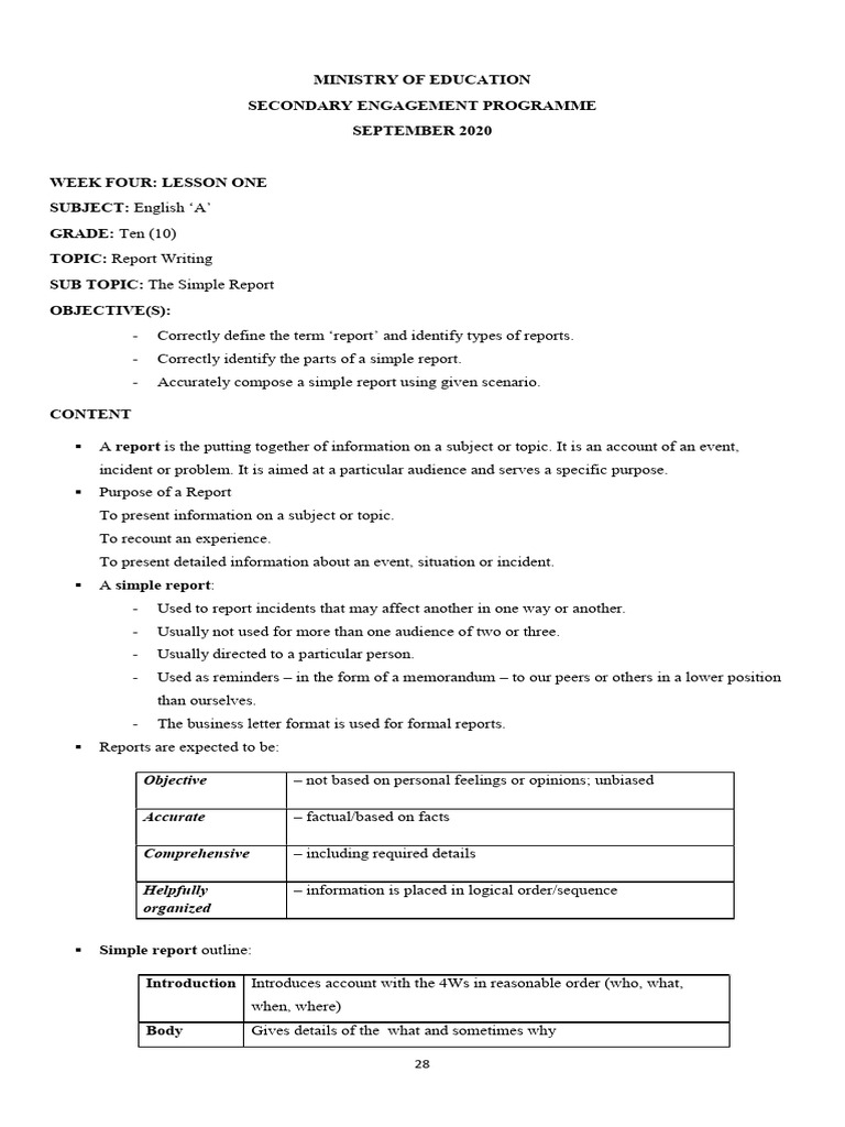 Simple Report Writing for Grade 10 | PDF | Information | Cognition