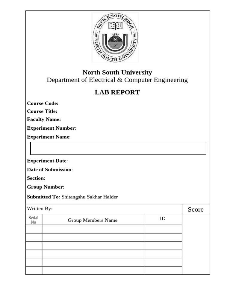 NSU Lab Report Cover Template | PDF