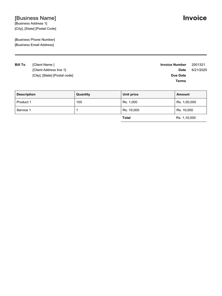 Invoice Template for Business Transactions | PDF