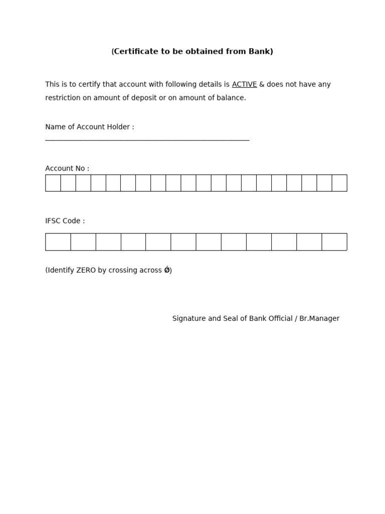 Bank Account Certificate Template | PDF