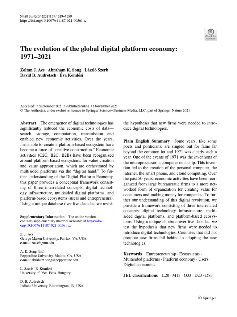 The Evolution of The Global Digital Platform Economy: 1971-2021 | PDF ...