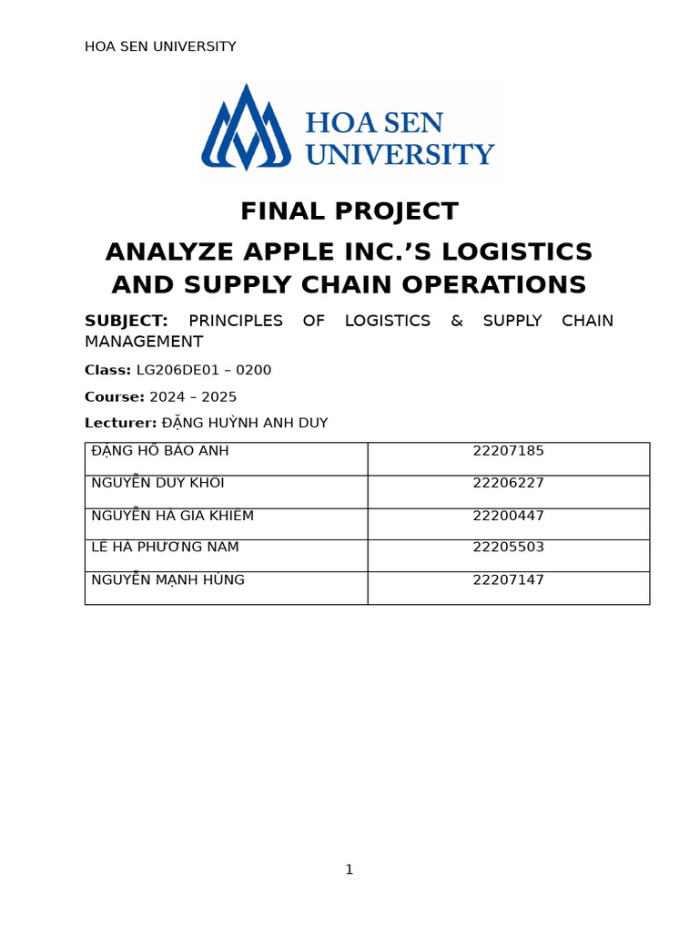 Analyzing Apple Inc.'s Supply Chain | PDF | Logistics | Supply Chain