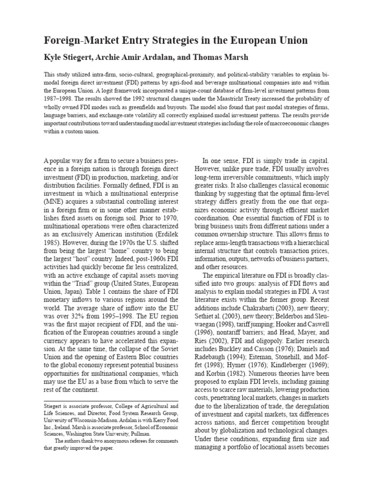 Foreign Market Entry Strategies in The E | PDF | Foreign Direct ...