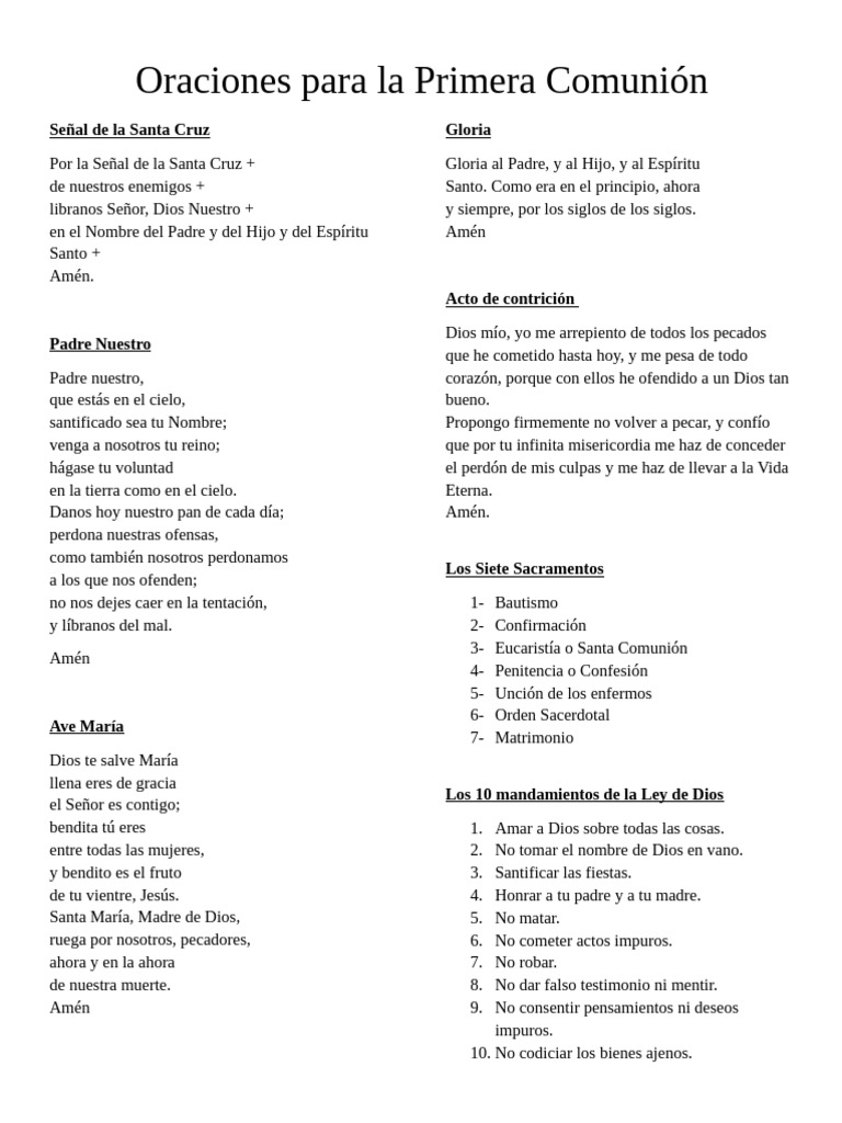 Oraciones para la Primera Comunión | PDF | eucaristía | María, madre de ...