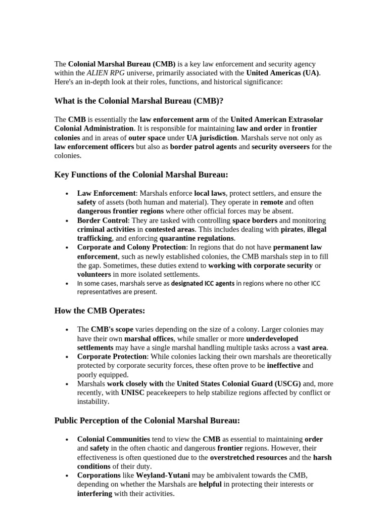 Colonial Marshal Bureau Overview | PDF | Law Enforcement | Crime & Violence