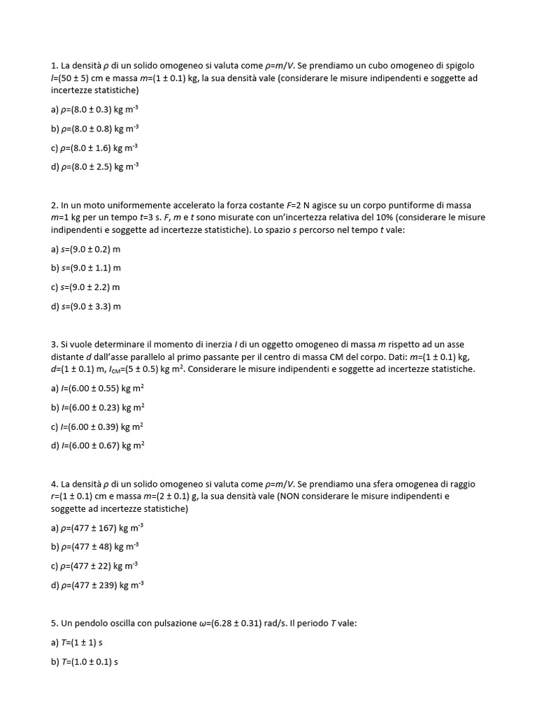 01-Calcolo Delle Incertezze | PDF