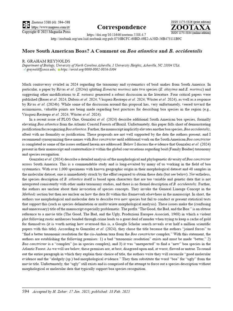 Critique of South American Boa Taxonomy | PDF | Species | Mitochondrial Dna