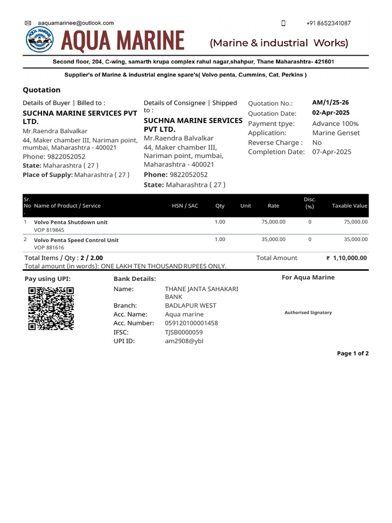 Suchna Marine Services Quotation | PDF