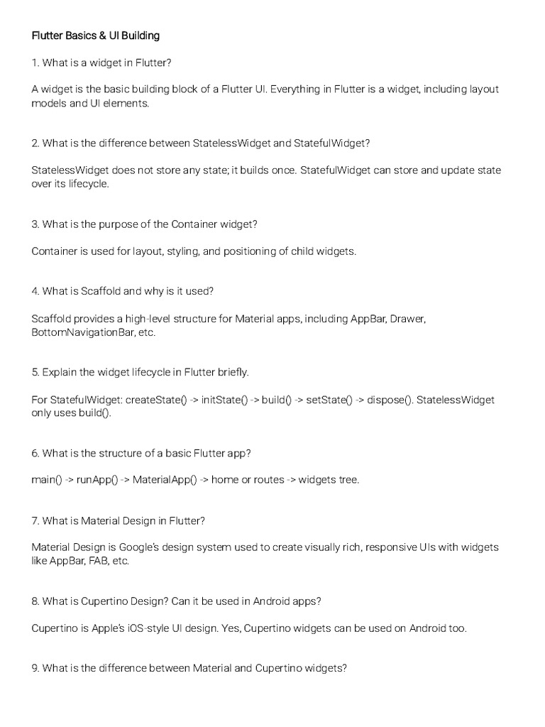 Flutter Interview Questions Guide | PDF | Software Engineering ...