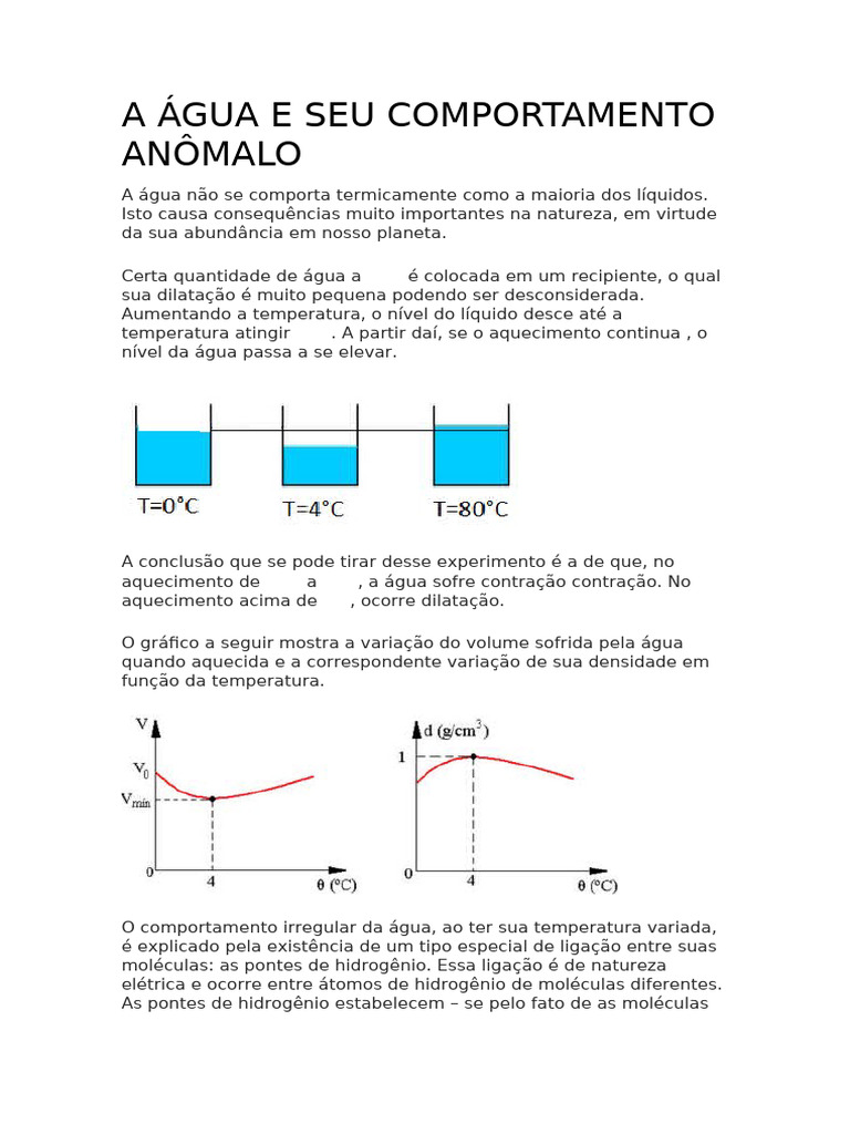 A Água e Seu Comportamento Anômalo | PDF | Propriedades da água ...