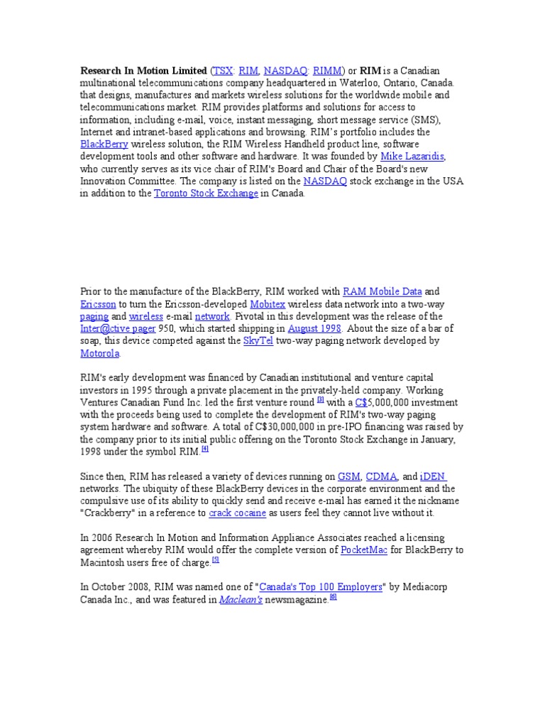 Overview of Research In Motion (RIM) | PDF | Black Berry Limited ...