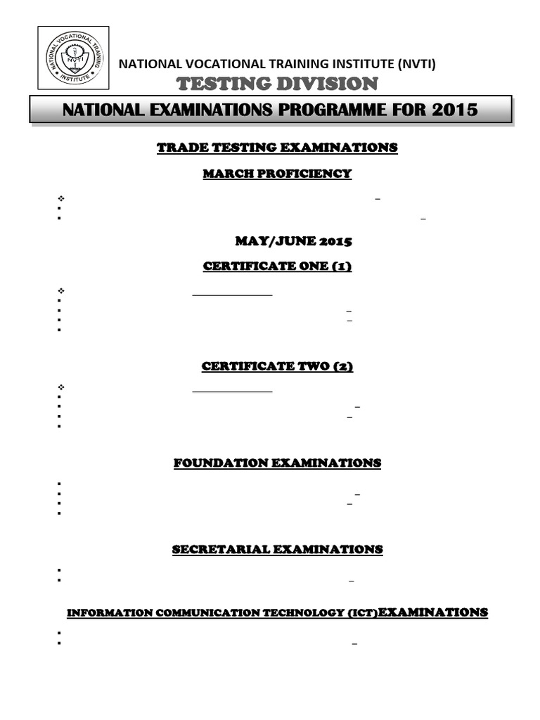 NVTI Exam Registration and Schedule 2015 | PDF | Writing