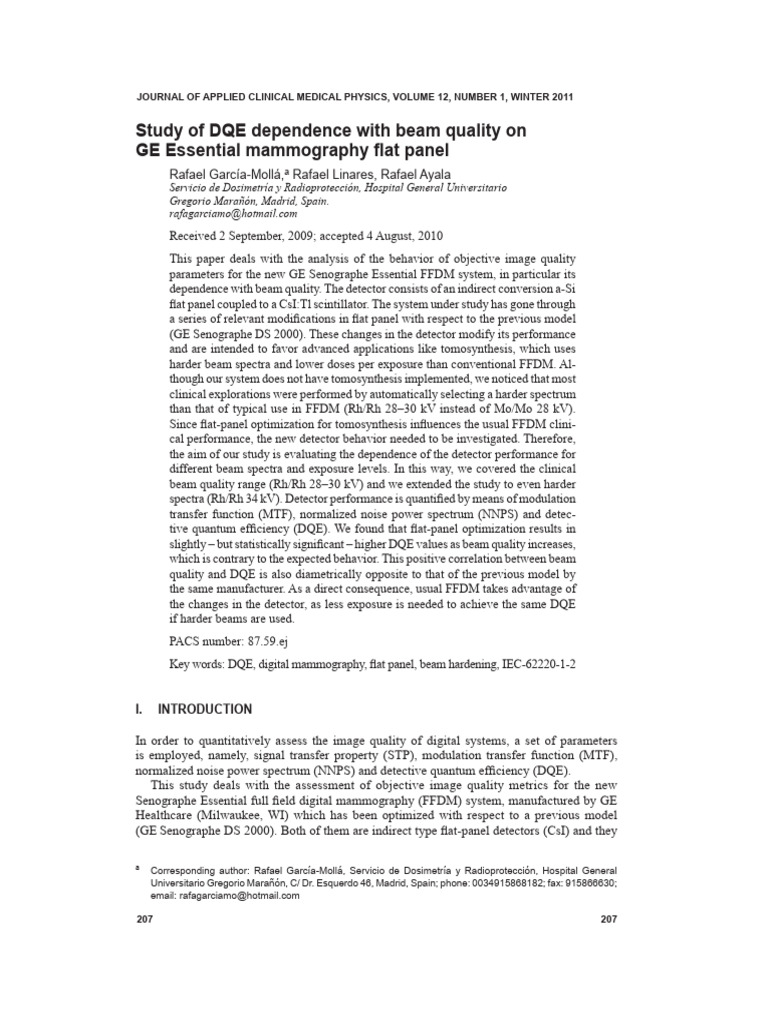 DQE Analysis of GE Essential Mammography | PDF | Mammography