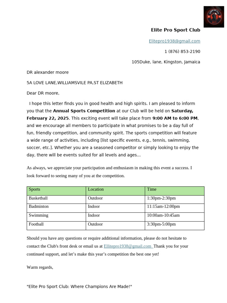 Annual Sports Competition 2025 Details | PDF
