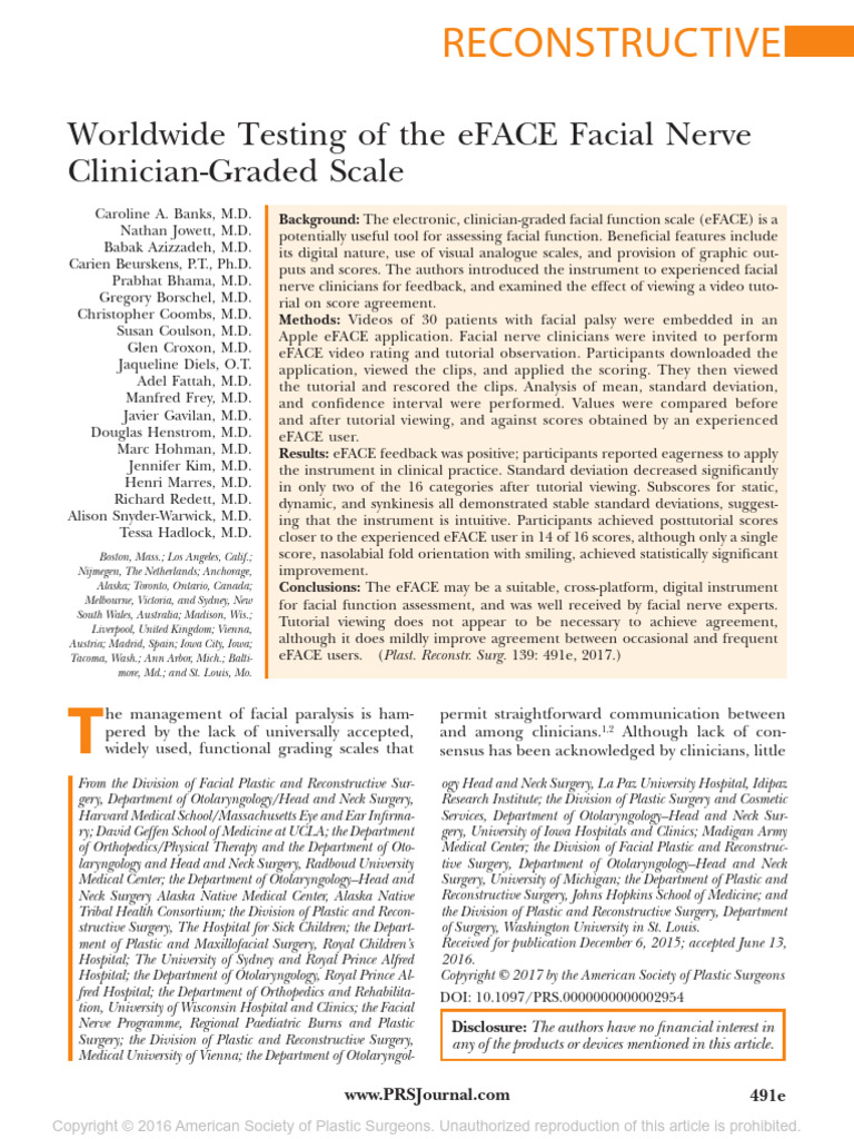eFACE: A Digital Tool for Facial Assessment | PDF | Otorhinolaryngology ...