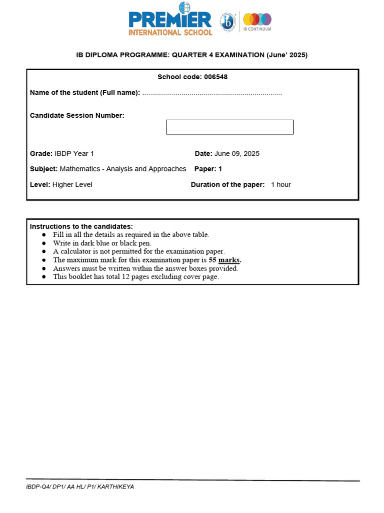 Ib Diploma Programme: Quarter 4 Examination (June 5) : 55 Marks | PDF ...