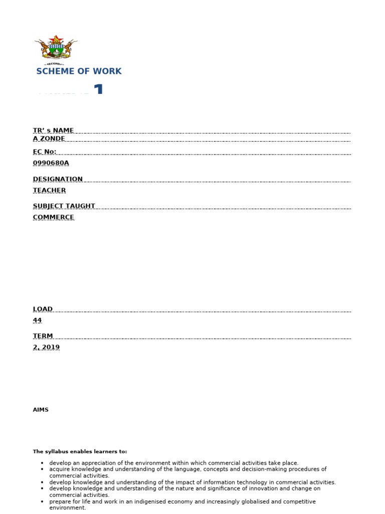 Commerce Form 3 Term 2 Scheme | PDF | Educational Technology | Learning
