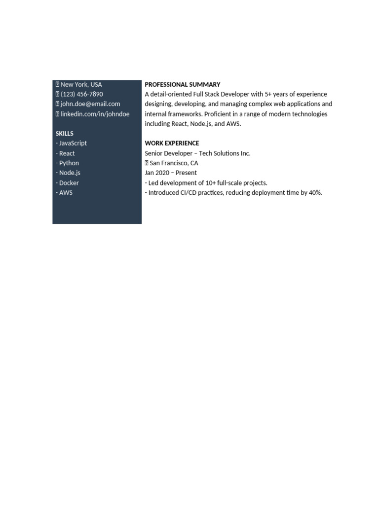 Professional Two Page Resume | PDF