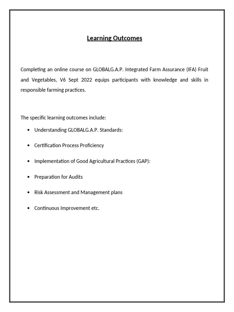 Learning Outcomes | PDF