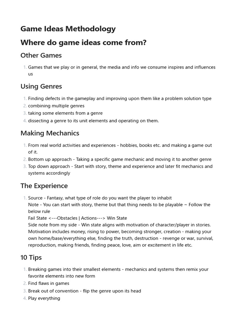 Game Ideas Methodology V1 | PDF