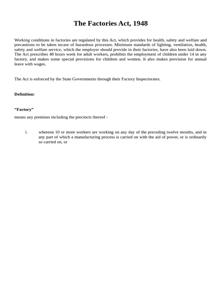 1- Factories Act | PDF | Occupational Safety And Health | Machines