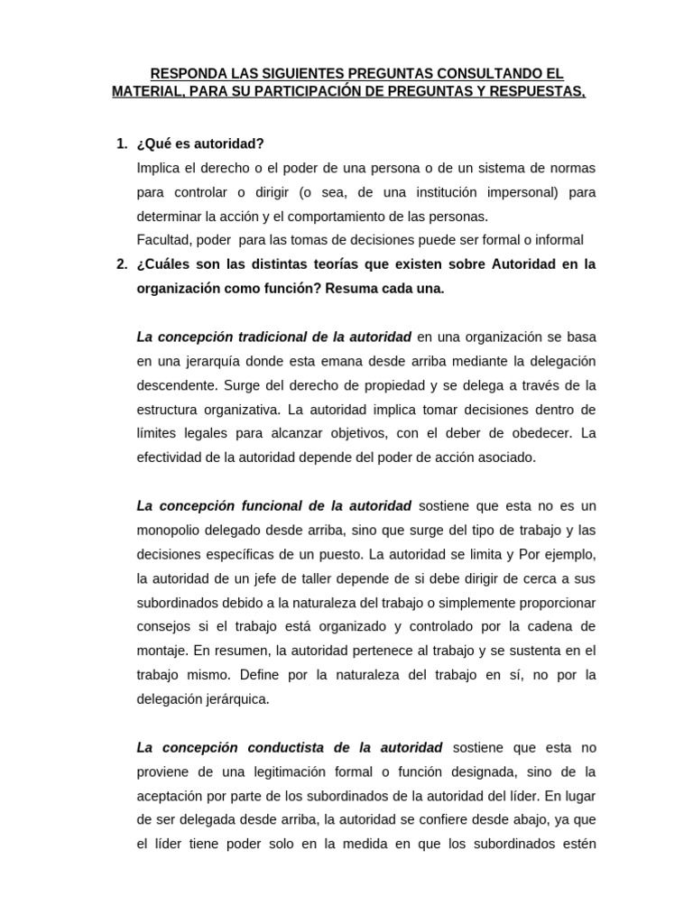 Teorías de la Autoridad en Organizaciones | PDF | Responsabilidad ...