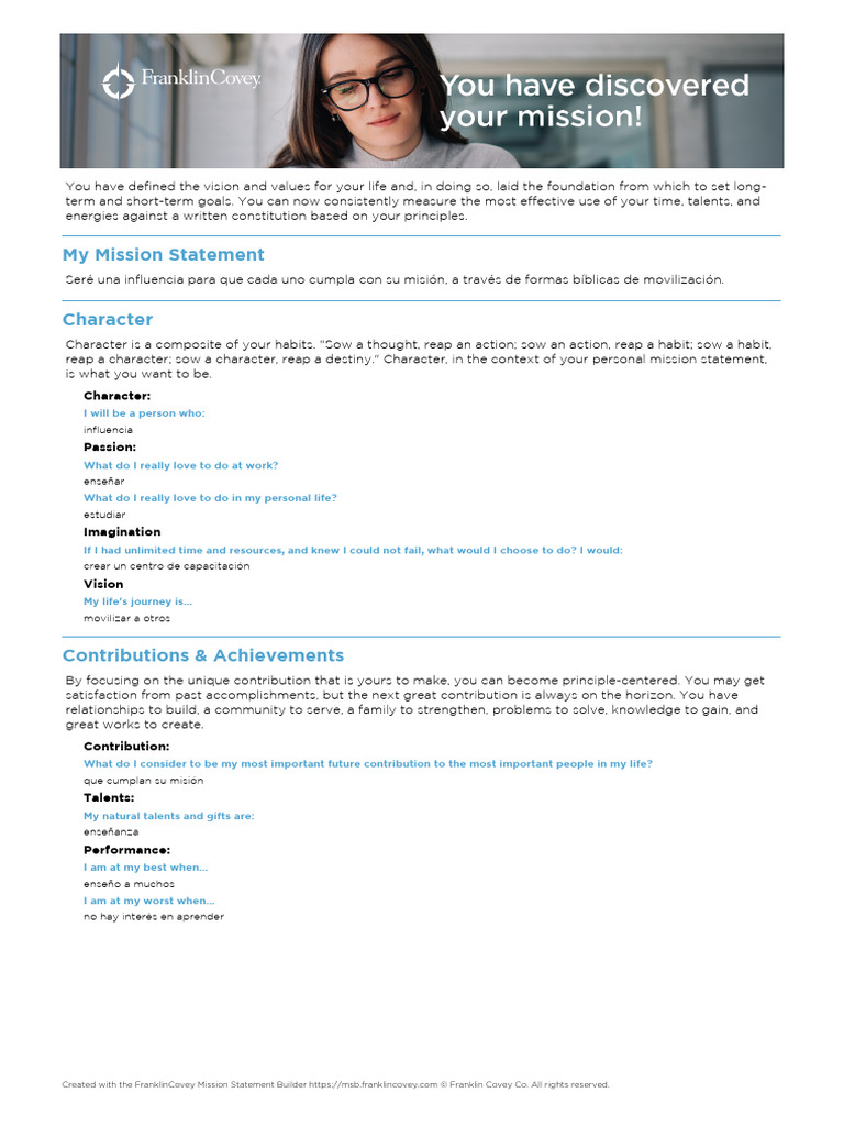 Personal Mission Statement Guide | PDF | Psychological Concepts ...