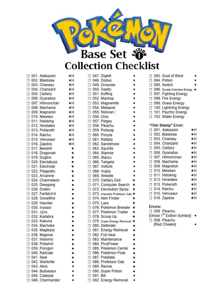 pokemon first edition base set card list Identifying Early Pokmon Cards The Ultimate Pokemon Base Set