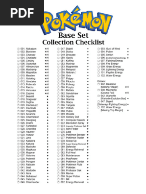 base set card list pokemon Set Shuffle your deck afterward. Pokmon Base Set Checklist PDF