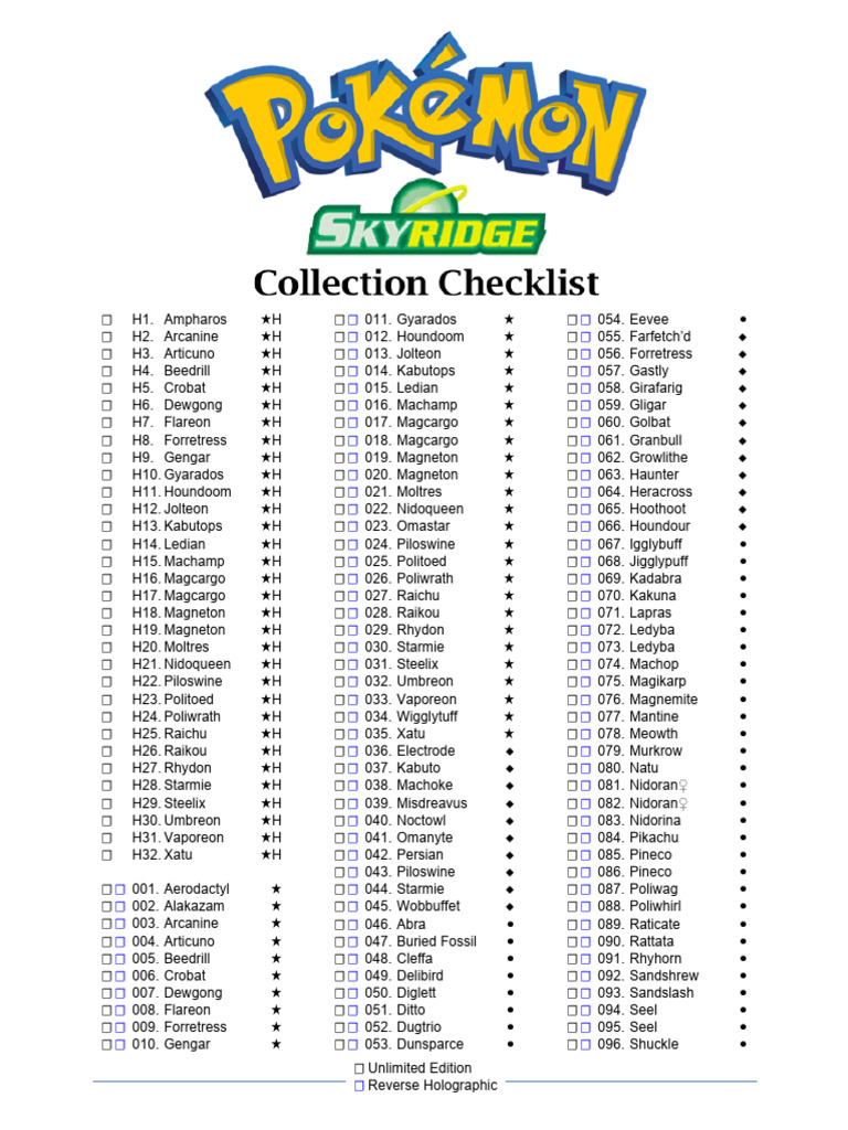 Pokmon Skyridge Card Checklist | PDF