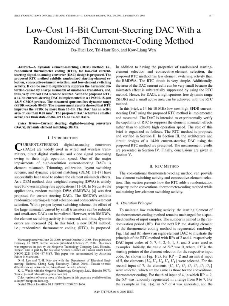Low-Cost 14-Bit Current-Steering DAC With A Randomized Thermometer ...