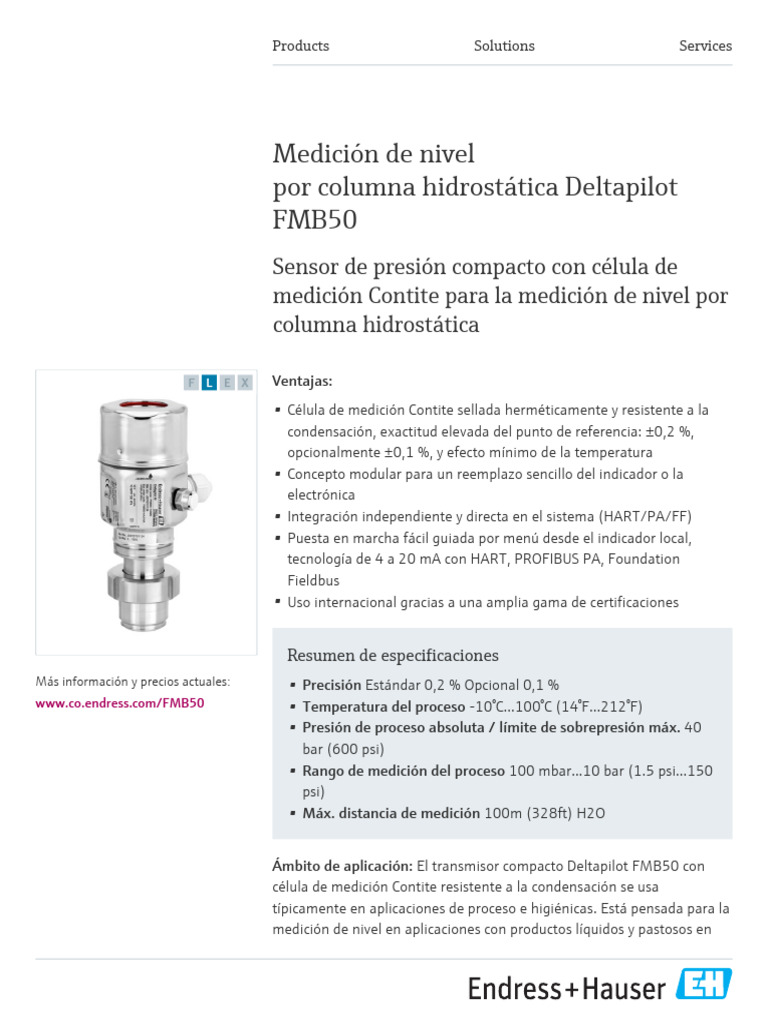 Endress-Hauser Deltapilot M FMB50 ES | PDF | Medición | Presión
