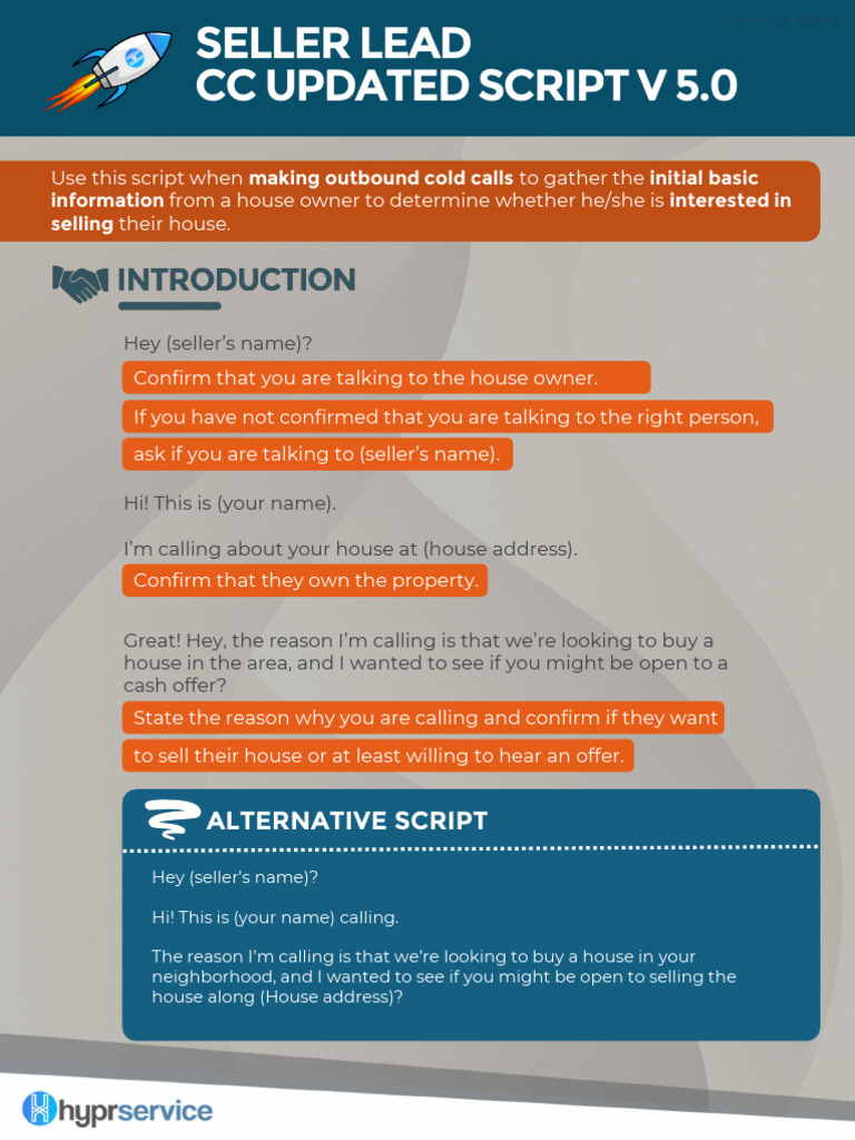 Seller Lead CC Updated Script V 5 | PDF | Prices | Real Estate