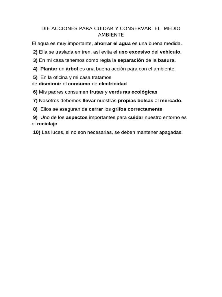 10 Acciones para Cuidar el Medio Ambiente | PDF