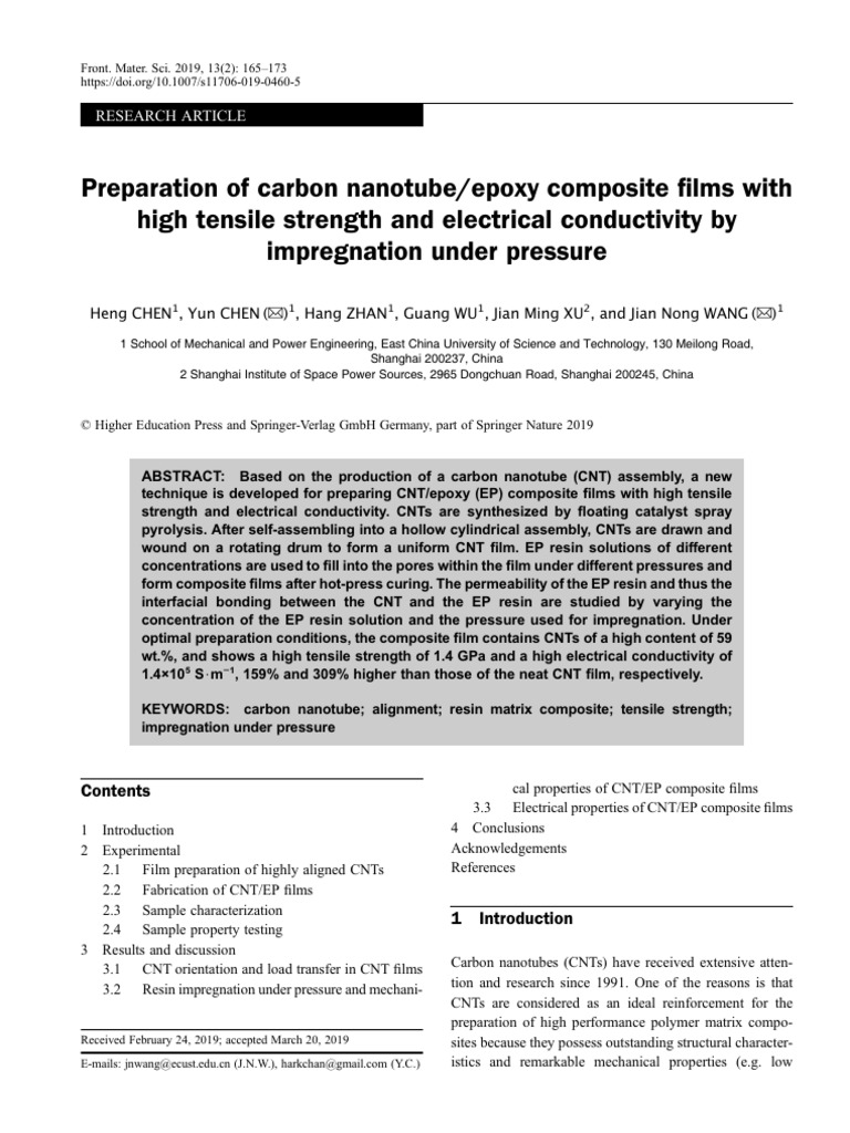 10.1007@s11706 019 0460 5 | PDF | Carbon Nanotube | Composite Material