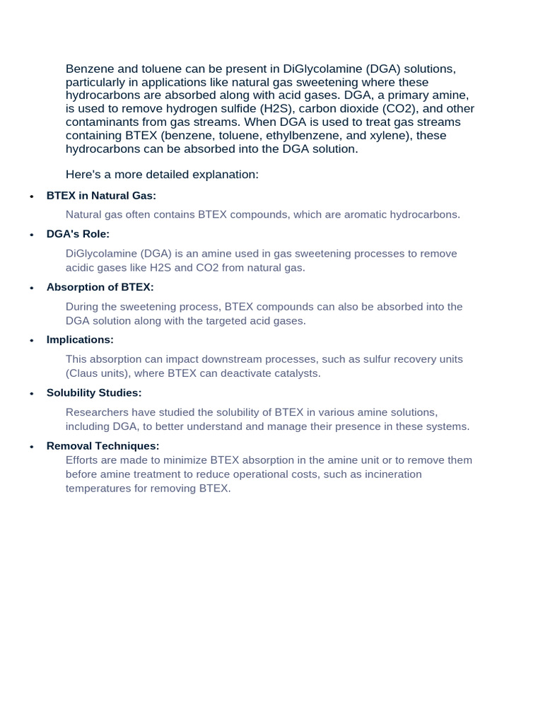 BTEX in DiGlycolamine | PDF