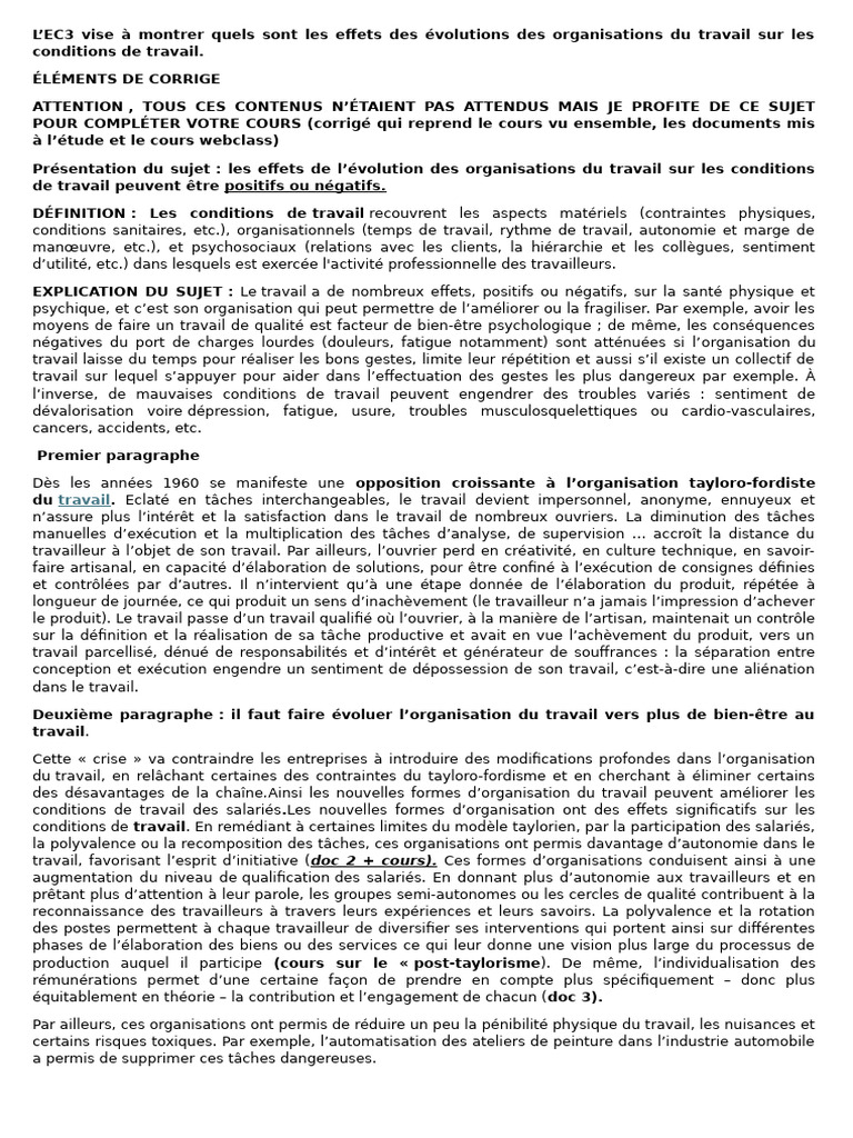 Impact des organisations du travail sur le bien-être | PDF